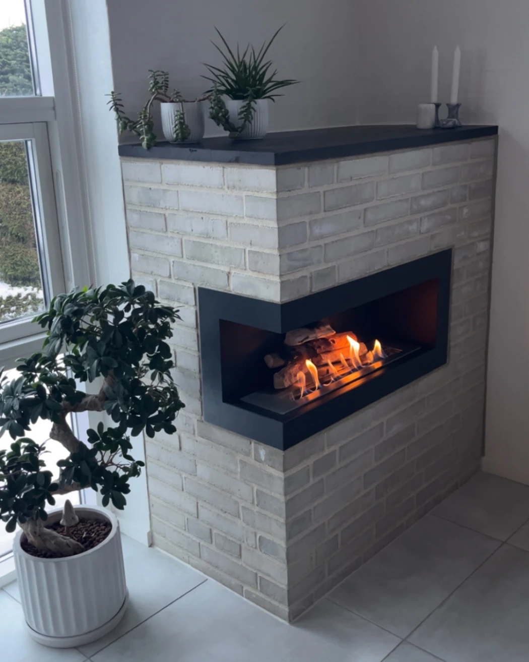 Hoekhaard negentig centimeter - links | ScandiFlames | Hoekinbouw bio-ethanol haard | Zwart afbeelding 1