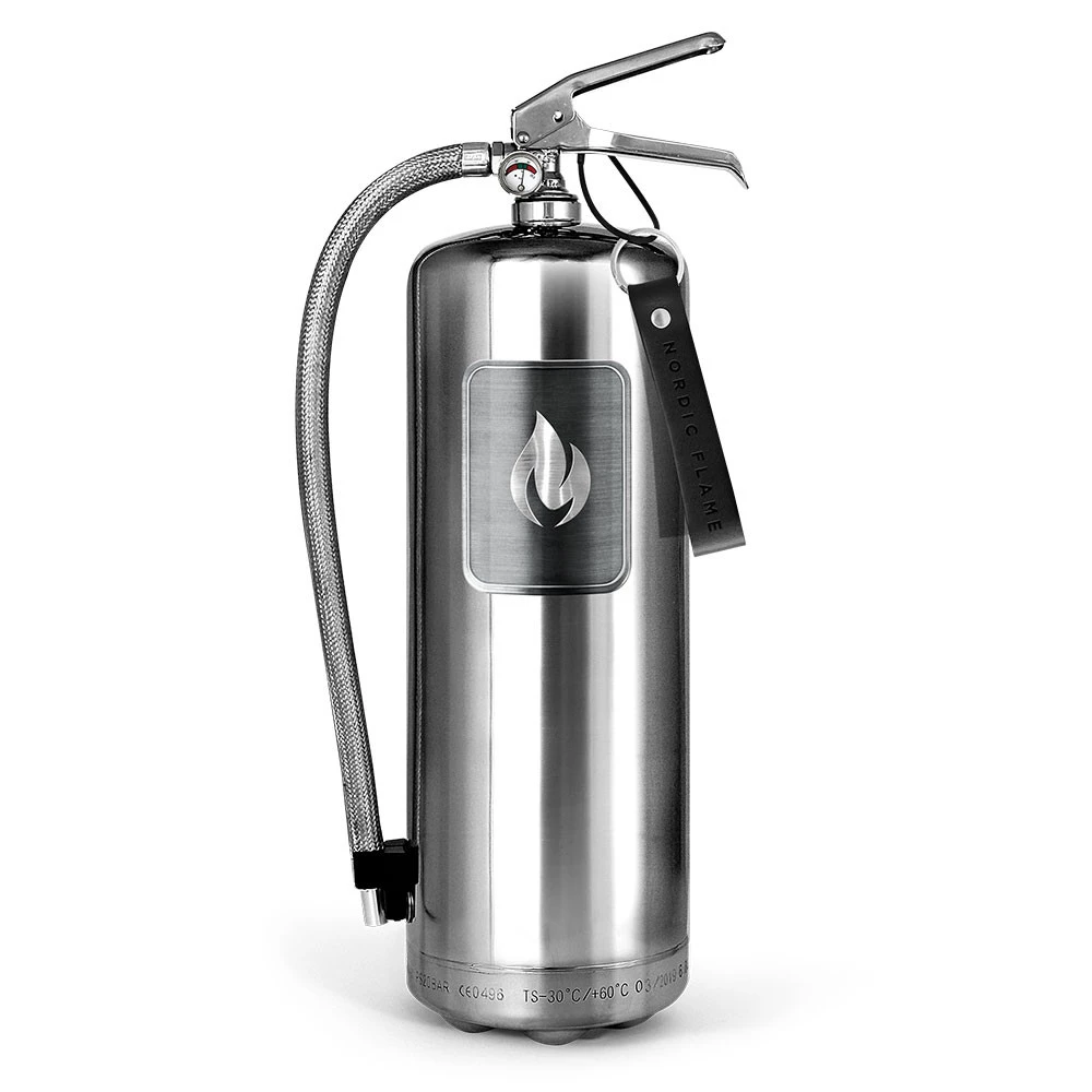 Stalen brandblusser 6 kg - gepolijst staal Nordic Flame  | Bioethanolhaard-shop.nl | Accessoires voor een bio-ethanol haard