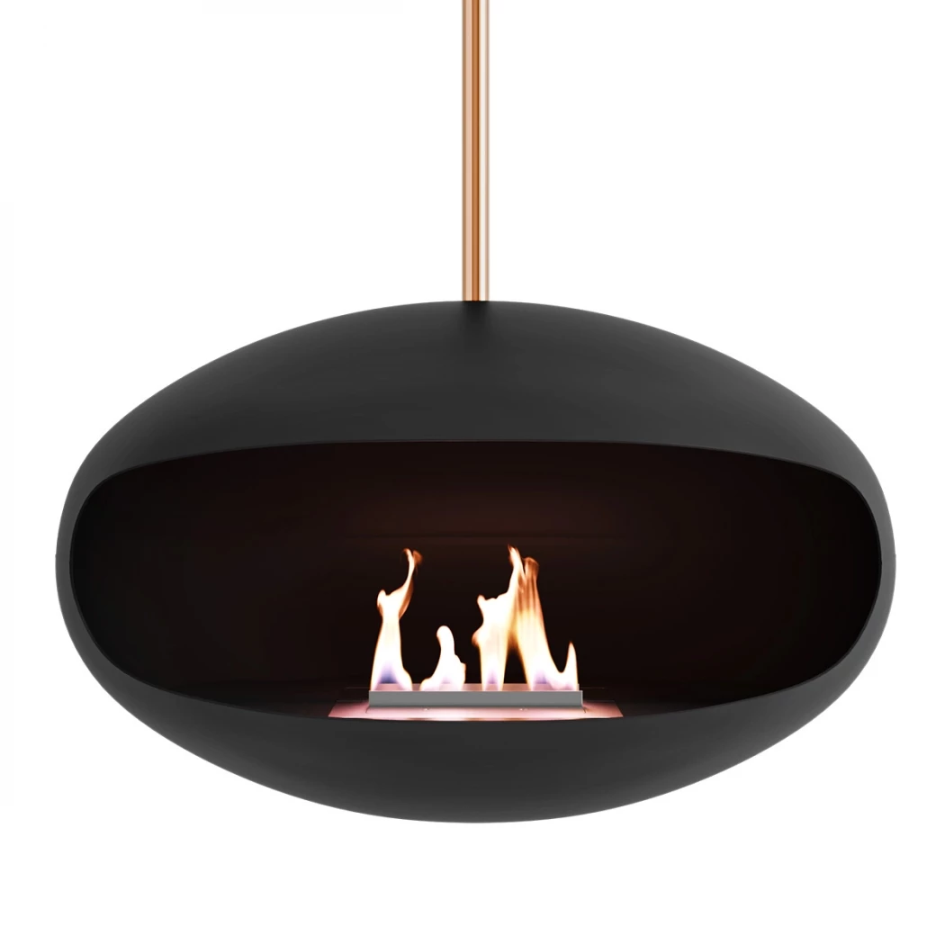 Aeris Zwart + Koperen staaf Cocoon Fires | Bioethanolhaard-shop.nl | Plafond bio-ethanol haard
