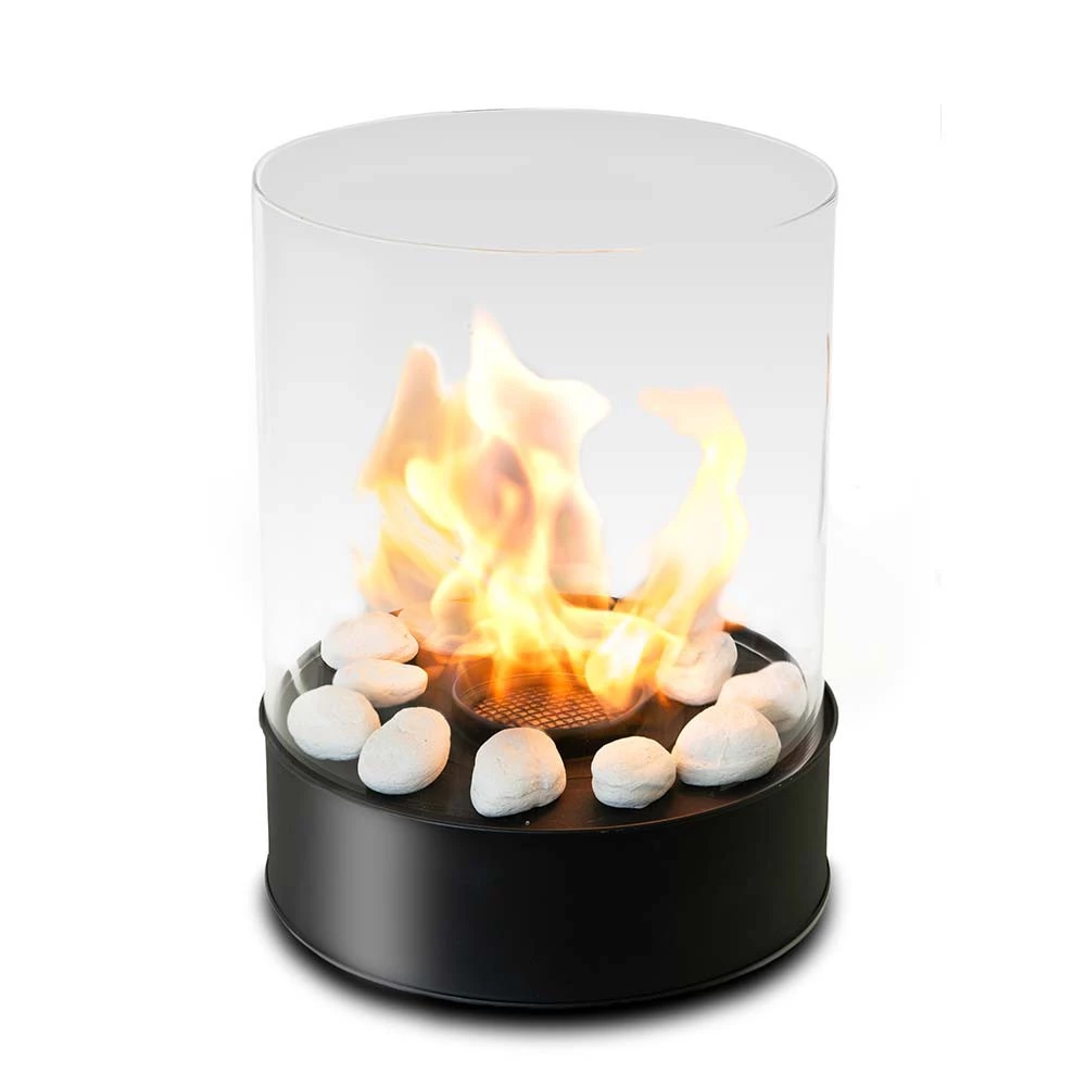 Chantico glassfire | Tafel bioethanol haard | Planika Fires | Zwart | Ronde tafelhaard met glazen cilinder