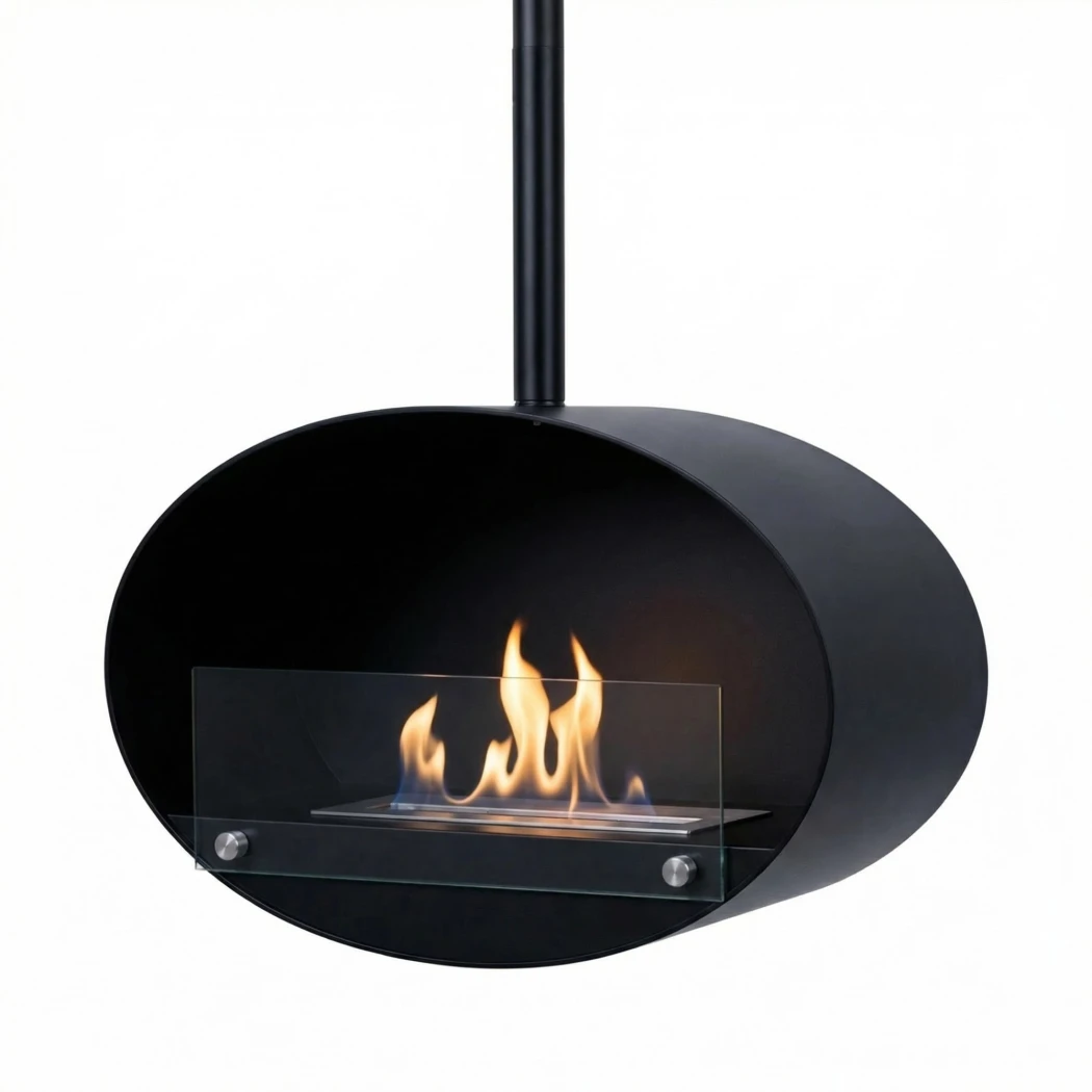 ScandiFlames - Halifax Black ovale plafondhangende bio-ethanolhaard - 60 cm breed - met veiligheidsglas - voor moderne interieurs afbeelding 1