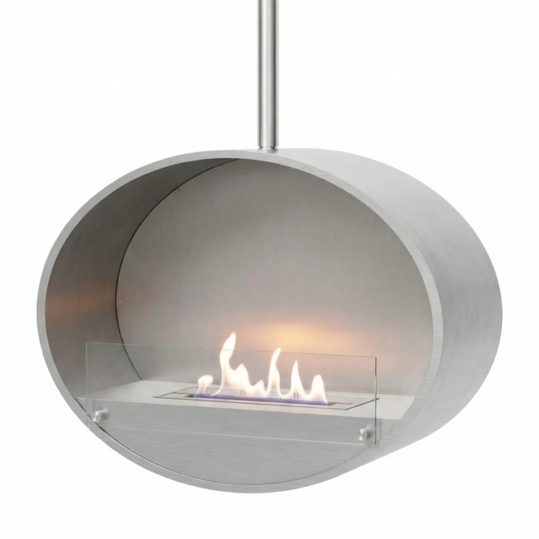 ScandiFlames Halifax Steel ovale plafondhangende bio-ethanolhaard - 80 cm - geborsteld staal - tot 7 uur brandtijd afbeelding 1