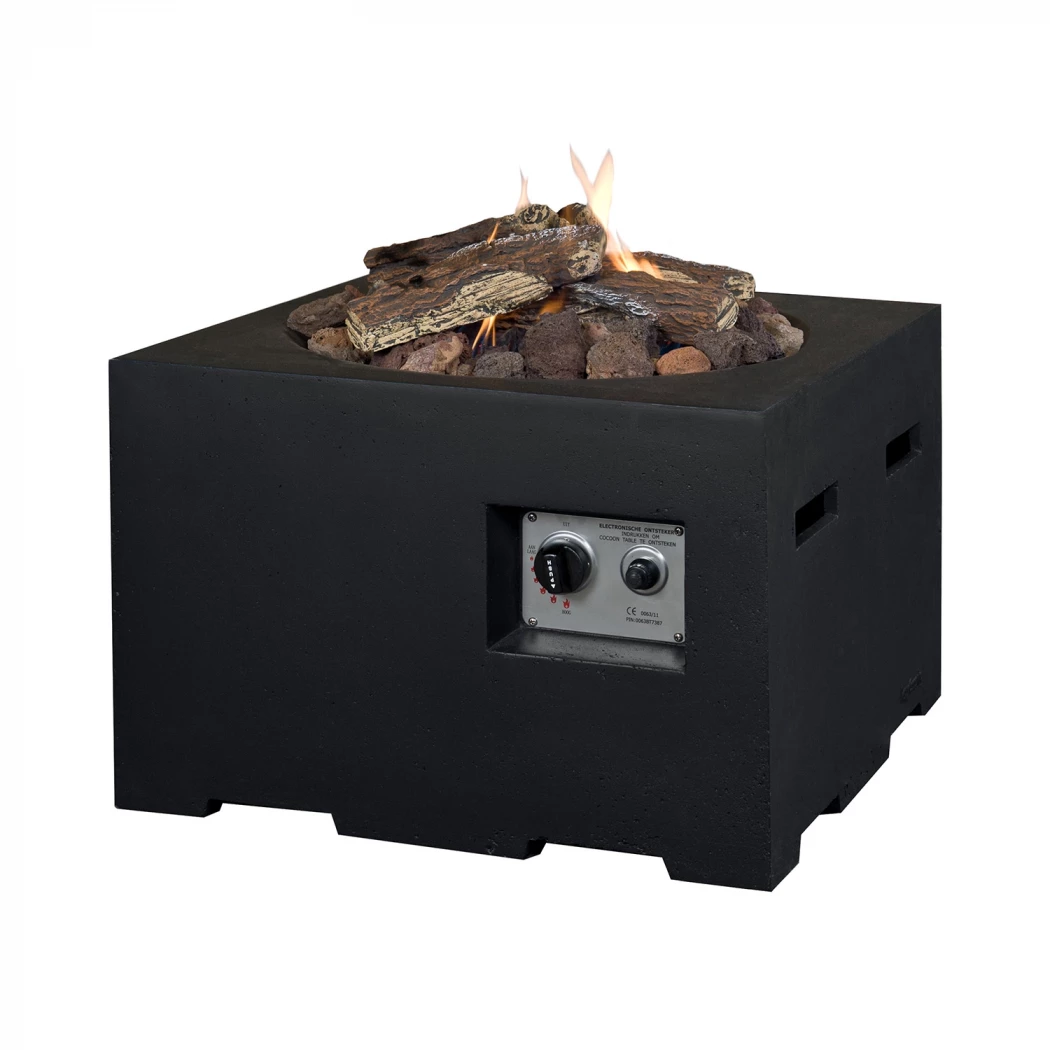 Cocoon vierkante vuurtafel klein - zwart Happy Cocooning  | Bioethanolhaard-shop.nl | Vuurtafel met gasbrander