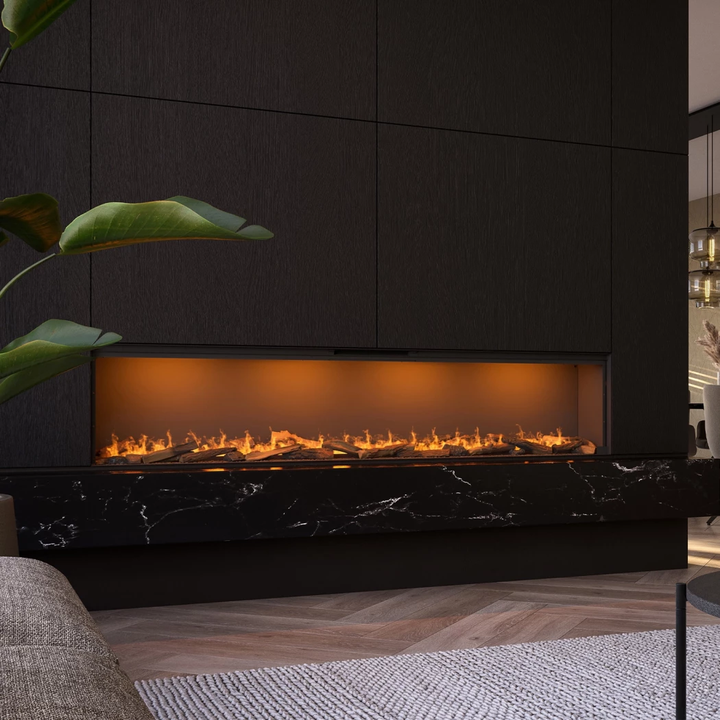 Faber e-SliM Linear 2200-450 I - Brede en slimme eenzijdige waterdamp inzetstuk - Opti-Myst open haard