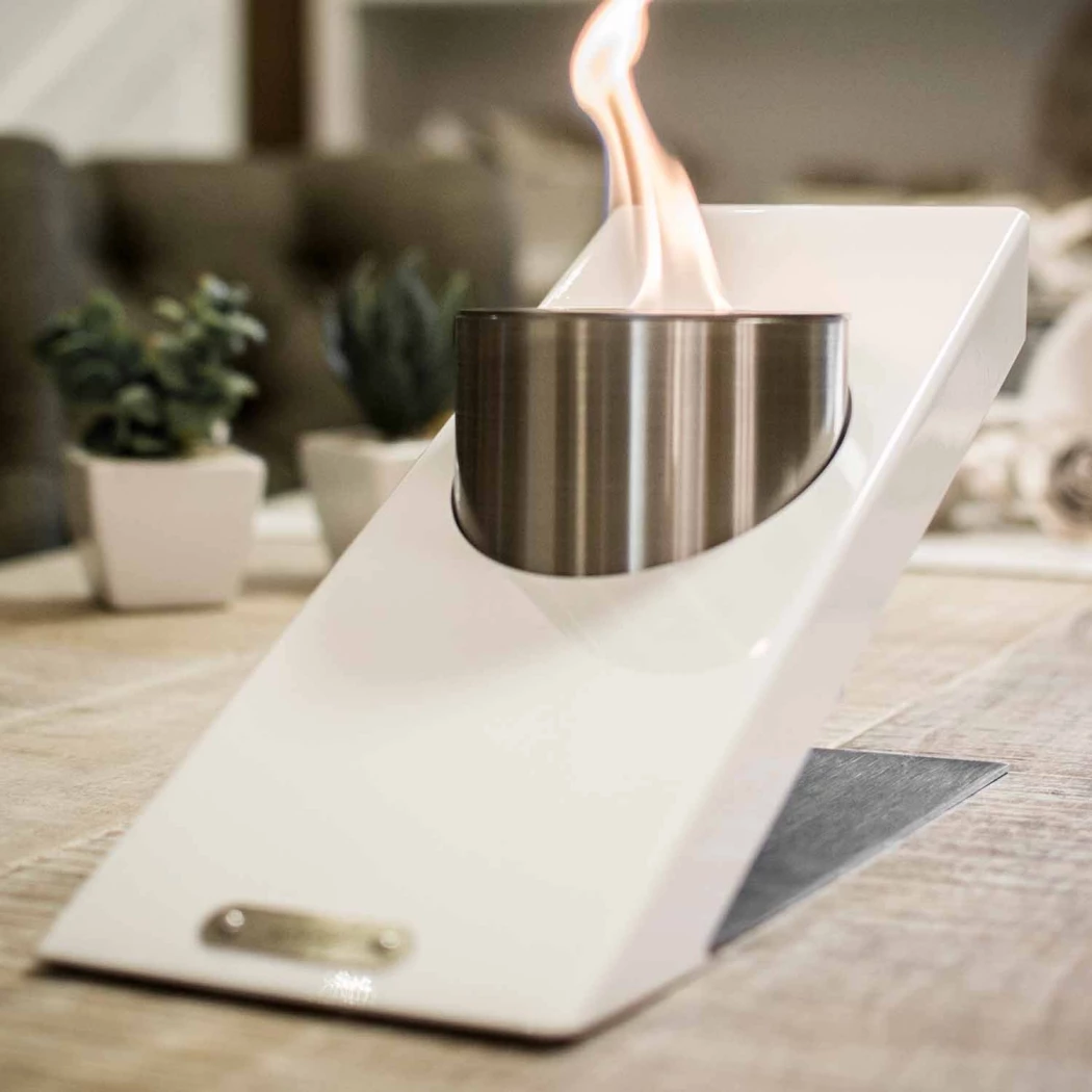 Oblique Single Tafelhaard - Wit GlammFire  | Bioethanolhaard-shop.nl | Bio-ethanol tafelhaard