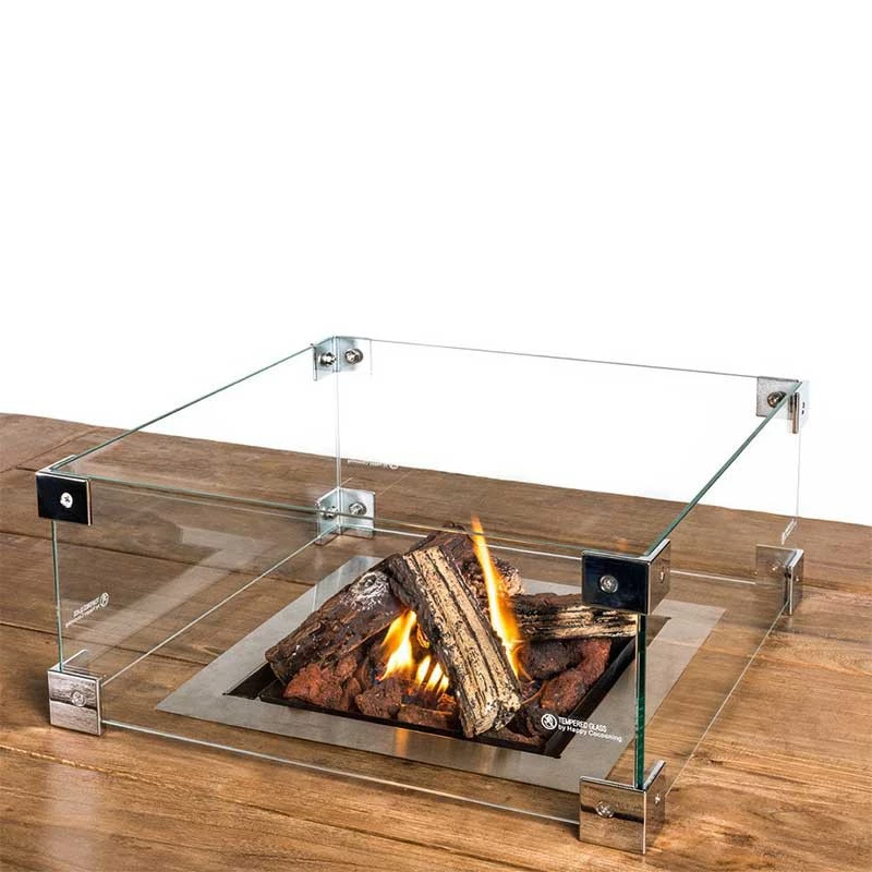 Veiligheidsglas voor inbouwbrander vierkant Happy Cocooning | Bioethanolhaard-shop.nl | Accessoires voor buitenhaarden op gas