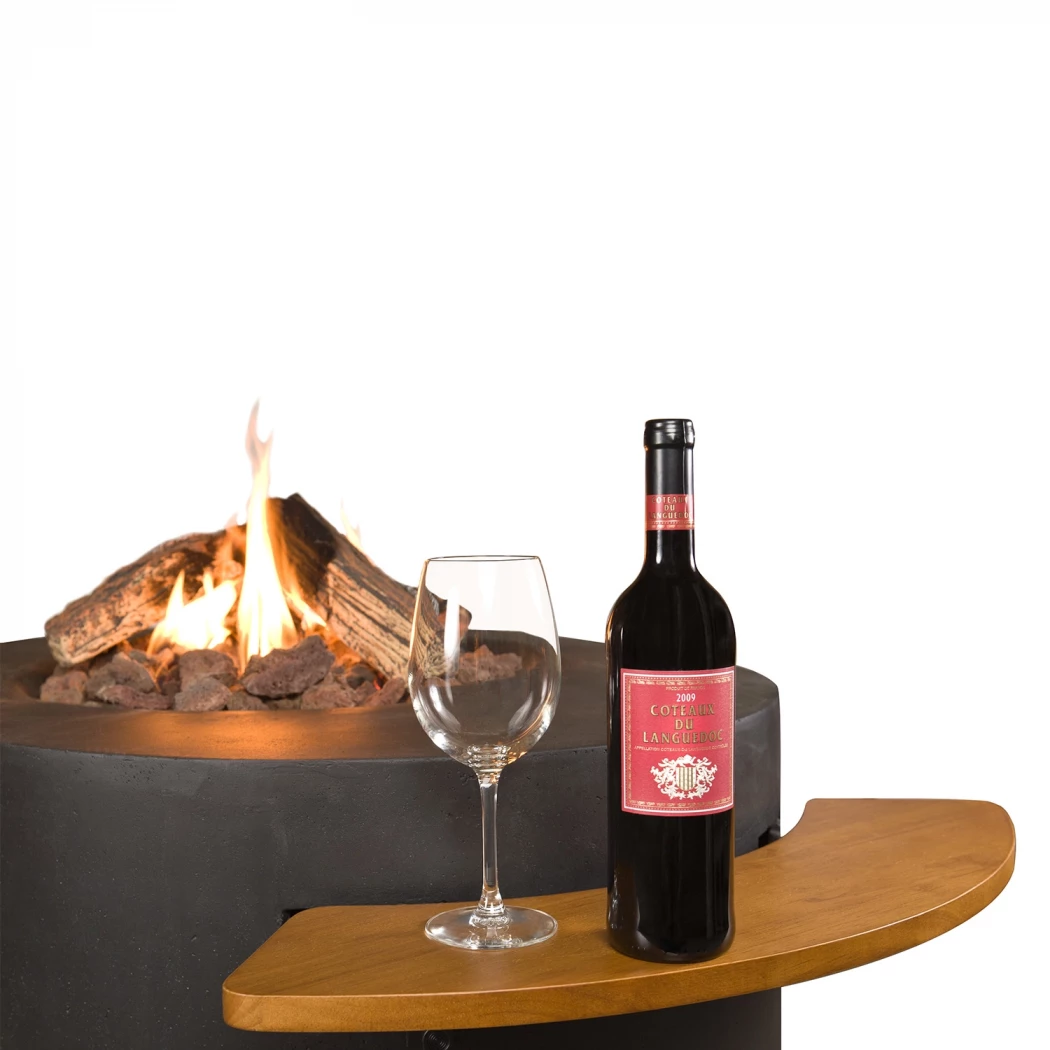 Zijtafel uit hout voor ovaal/rond gashaard Happy Cocooning  | Bioethanolhaard-shop.nl | Accessoires voor buitenhaarden op gas