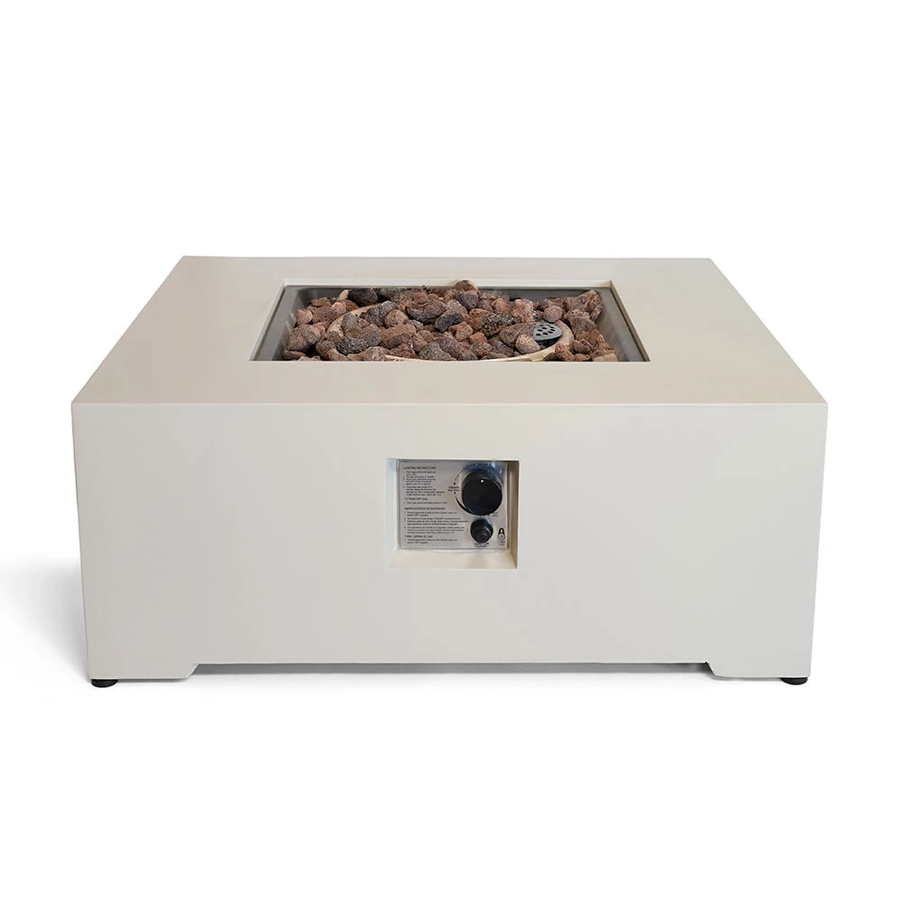 Happy Cocooning Estate Square 88 Oyster Beige gasvuurtafel van  � vierkante composiet buitentafel 88 cm � 16,5 kW