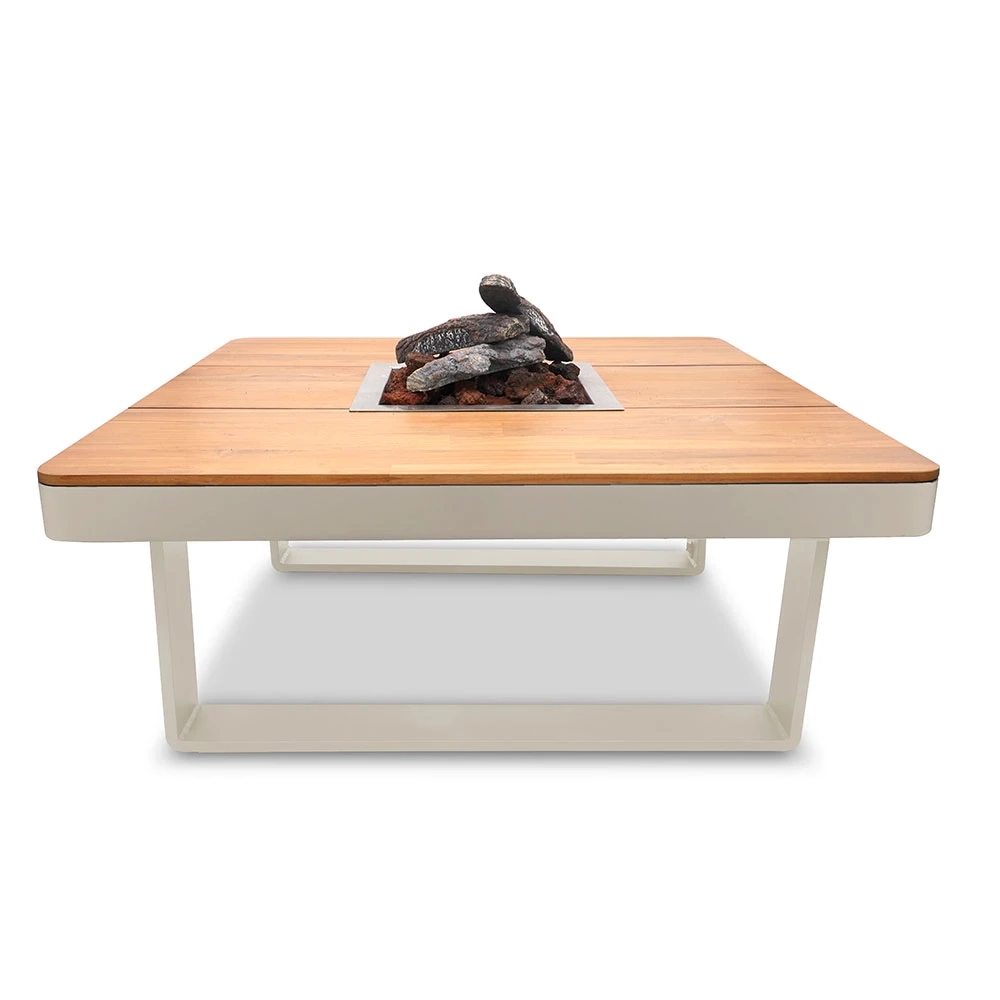 Happy Cocooning Horizon 95 Oyster Beige gasvuurtafel van  � 95 cm vierkante buitentafel met acaciahouten tafelblad