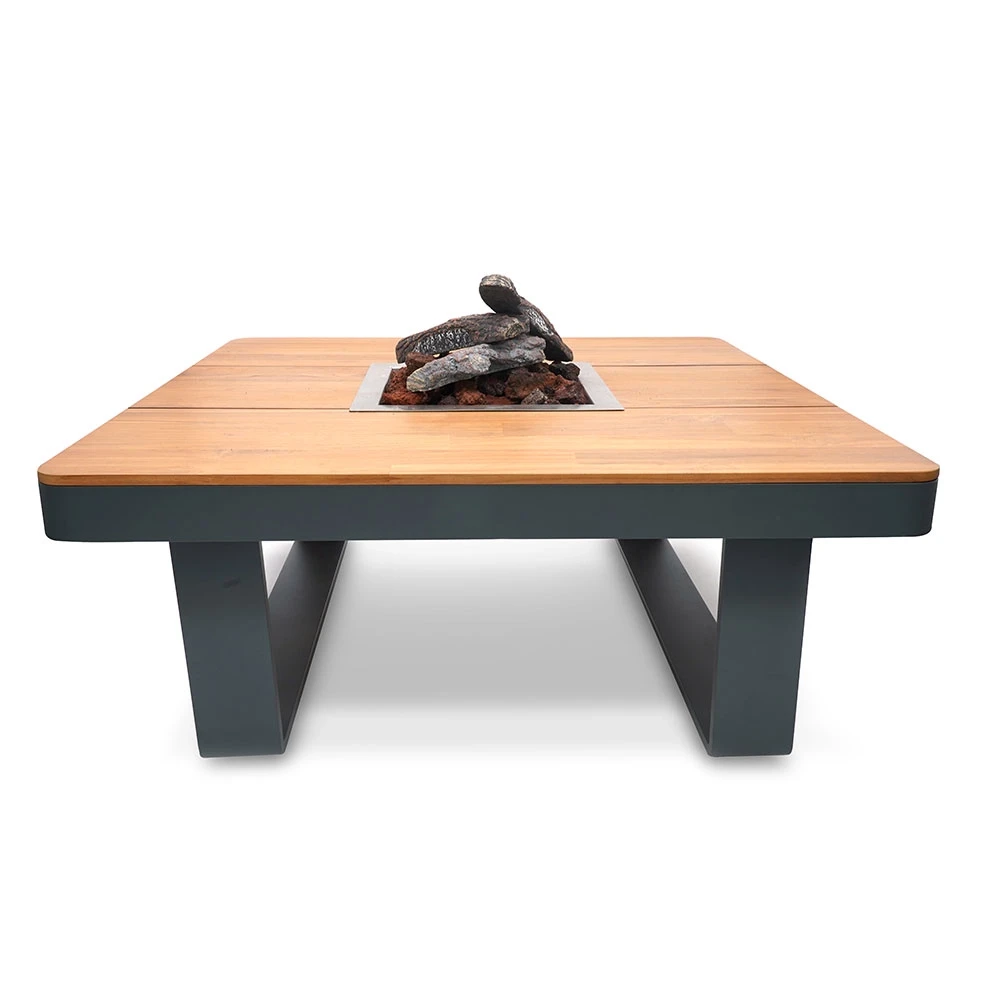 Happy Cocooning Horizon 95 Rokerig Antraciet Gashaard Tafel door  � 95cm Vierkante Buitentafel met Acaciahouten Blad