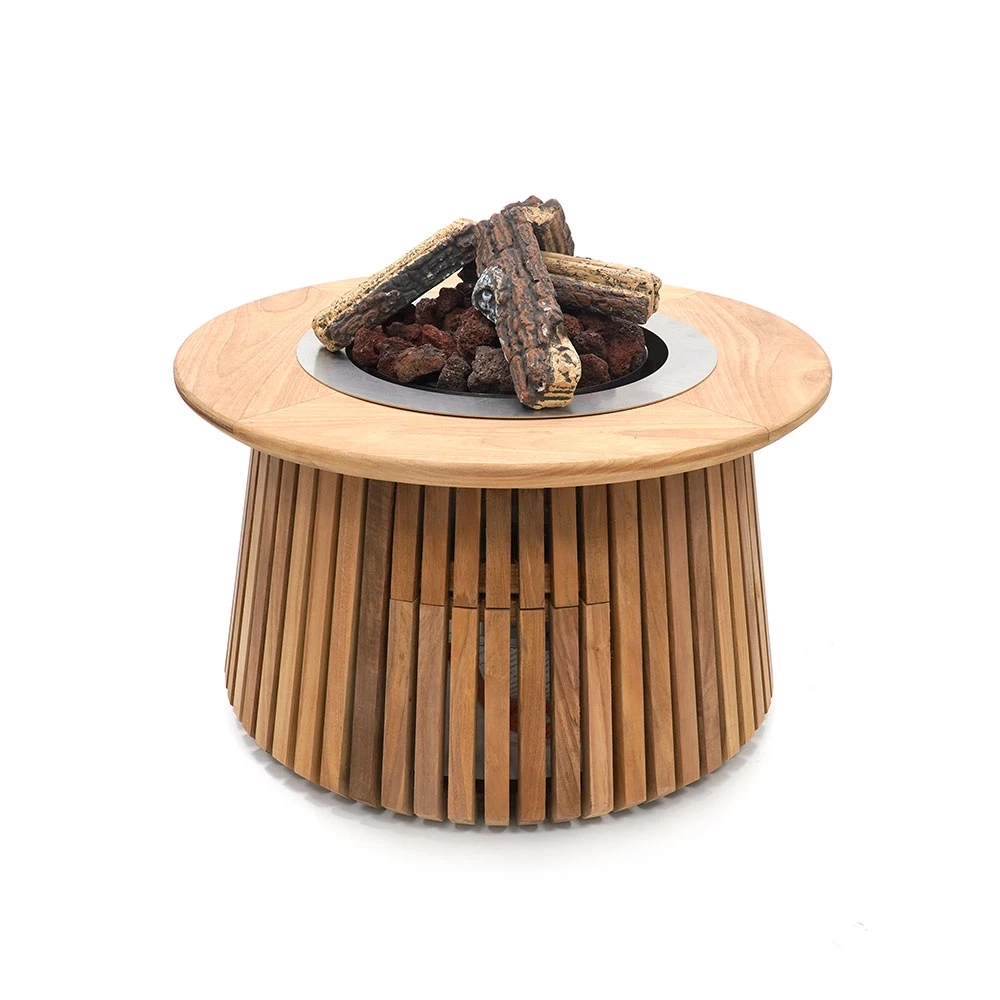 Happy Cocooning Lagune Rond 60 Teak gasvuurtafel van  � 60 cm massief teakhouten buitentafel met 8,5 kW