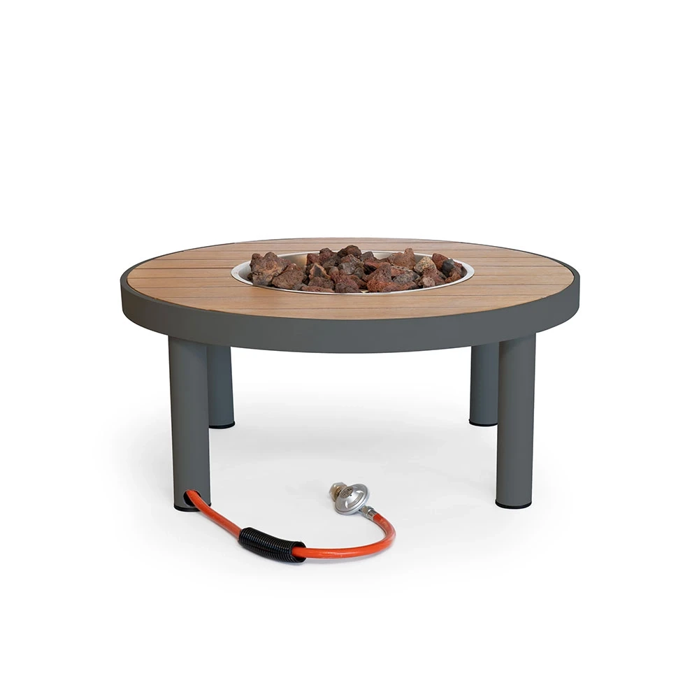 Happy Cocooning Riviera 80 Smokey Anthracite gasvuurtafel van  � ronde buitentafel 80 cm met acaciahouten tafelblad