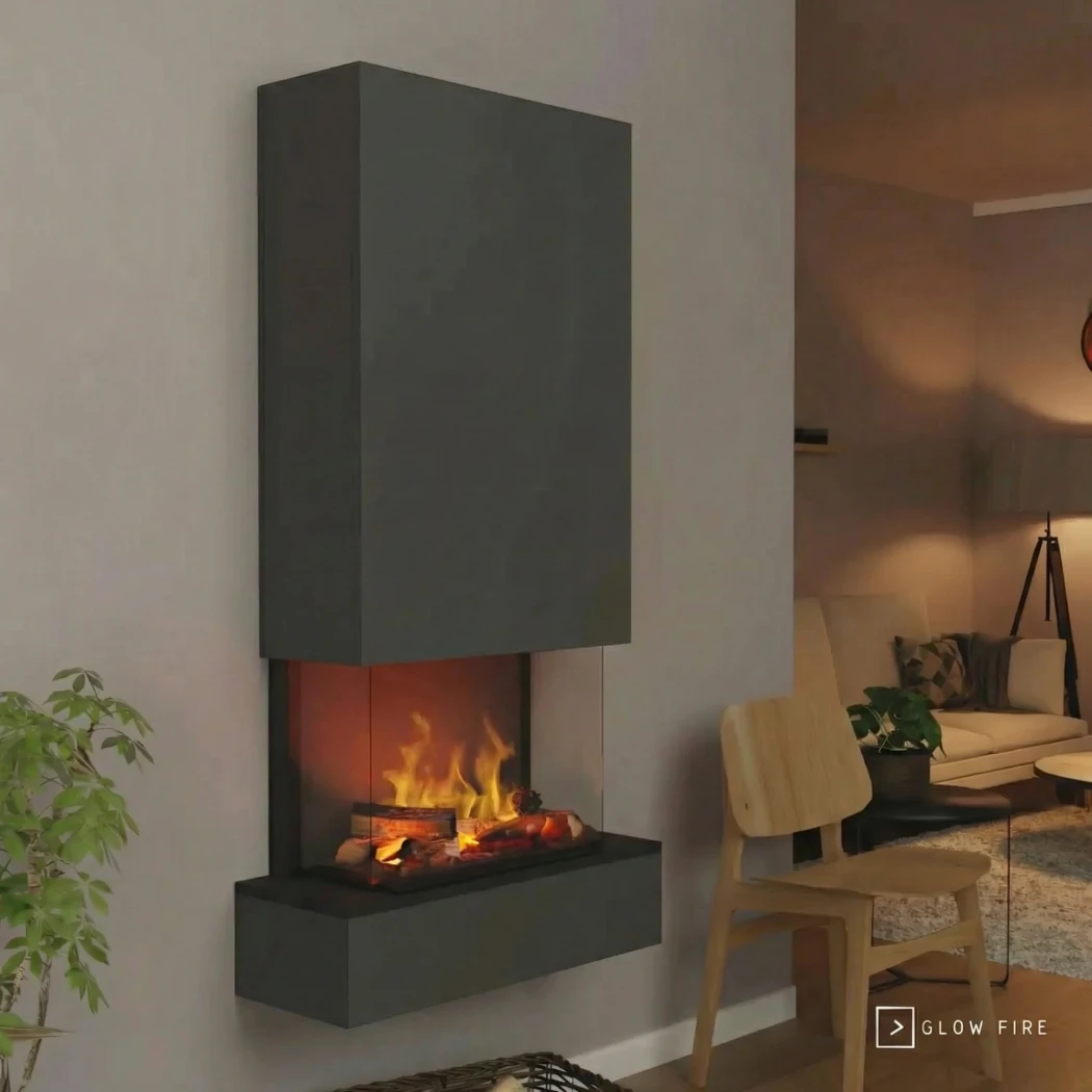 Hölderlin Hoog Grijs OMC 600 - Waterdamp-wandhaard van Glow Fire - Realistische Vlam, Geen Warmte, Energiebesparende LEDs afbeelding 1