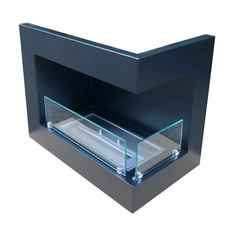 Hoek bio-ethanol haard met glas - rechts | ScandiFlames | Hoekinbouw bio-ethanol haard | Zwart afbeelding 1