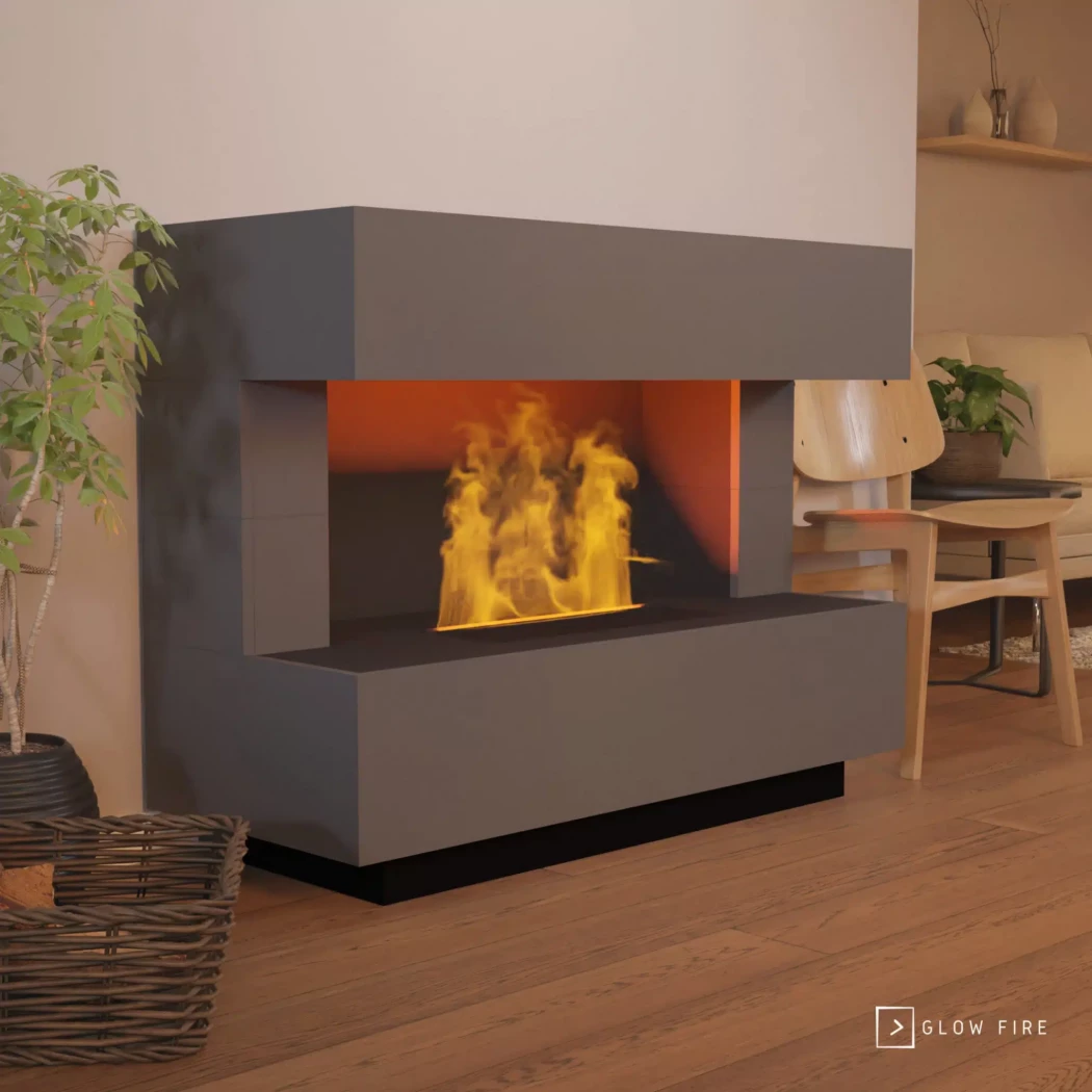 Kant Waterdamp haard - Grå Glow Fire | Bioethanolhaard-shop.nl | Vrijstaande waterdamphaard