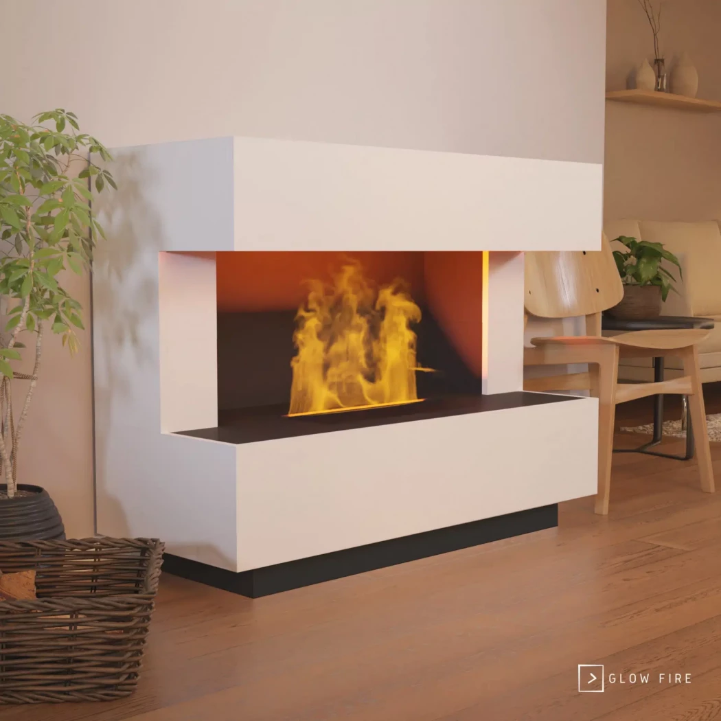 Kant Waterdamp haard - Hvid Glow Fire | Bioethanolhaard-shop.nl | Vrijstaande waterdamphaard