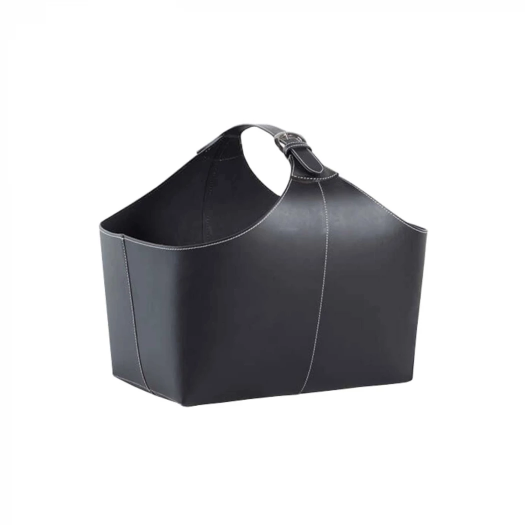 Zwarte leren mand met handvat