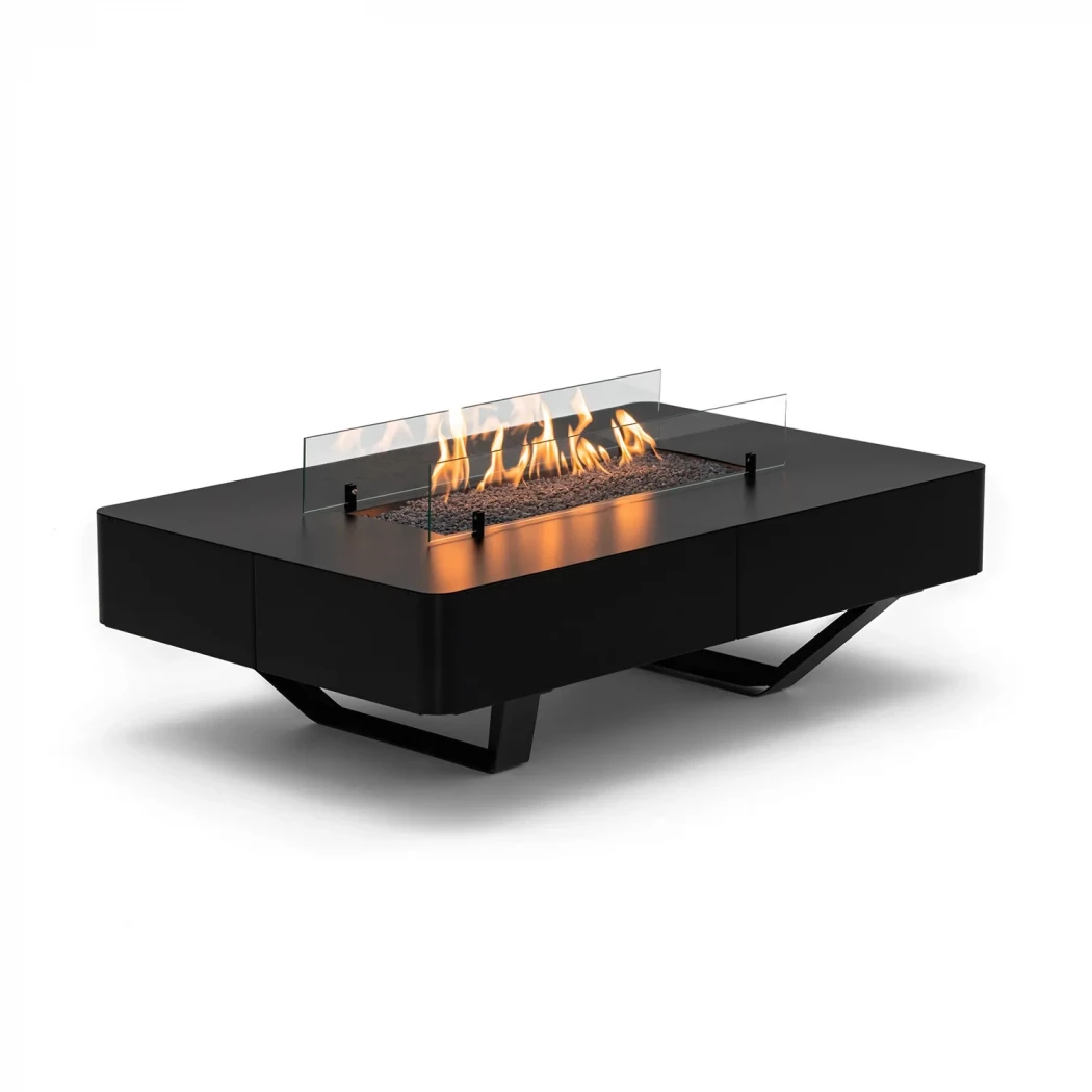 Rio Table | Planika Fires | Buiten vuurtafel | Zwart | rechthoekig | kleine cafétafel met ingebouwde gasbrander