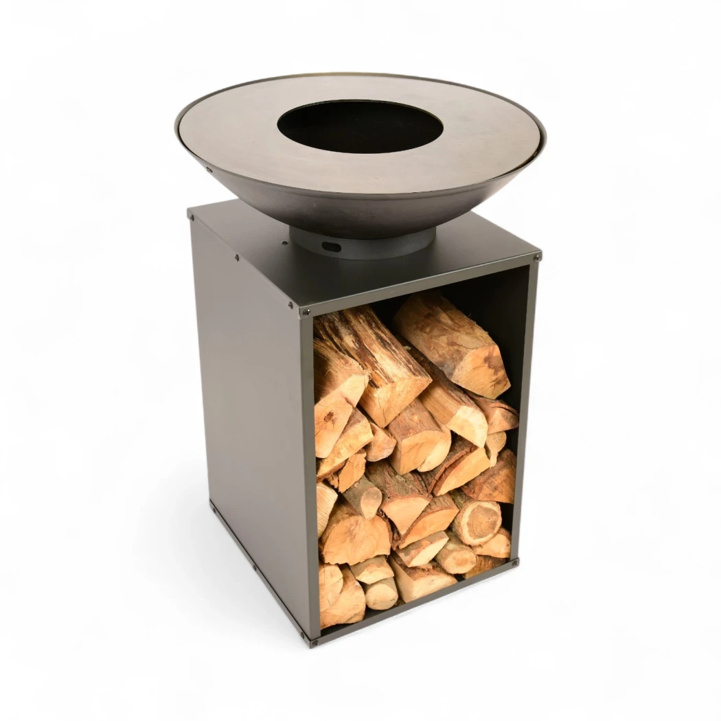 Onyx Ø60 bålfad med grill og brændeopbevaring Red Fire  | Bioethanolhaard-shop.nl | Buiten vuurplaats , Buiten barbecue op hout