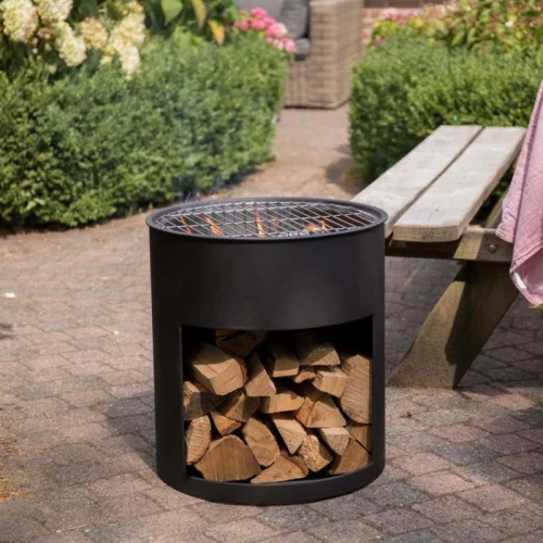 Vuurton Milshire in een zwart rond design | RedFire Verplaatsbare vuurton met grill