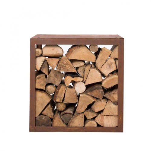 Stapelbare houten opbergdoos van cortenstaal Houten opberg box Hodr 50 cm