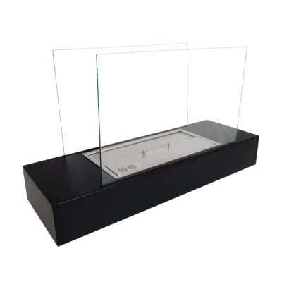Vrijstaande zwarte biohaard | Bioethanolhaard-shop.nl Vrijstaande biohaard uit zwart staal en glas.